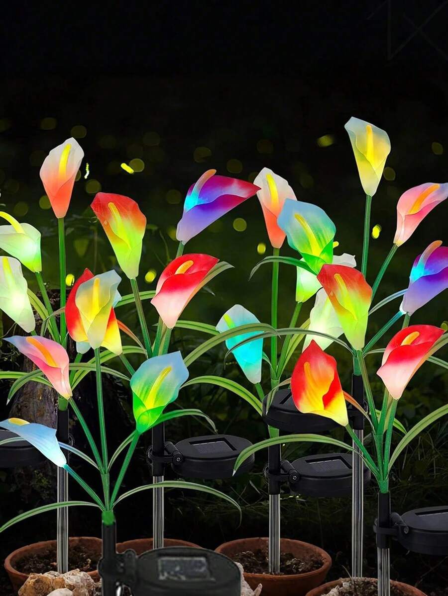 1pc Solar Powered Calla Lily Garden Light - Waterproof Color Changing Outdoor Lantern, Solar Calla Lily Stake Light, Solar Garden Light, Outdoor Garden Stake Light With Easy-To-Insert Into Ground Design - Ideal Mother's Day And Valentine's Day Gift, Lighting Pole, Courtyard, Solar Decoration Light - Calla Lily Lamp - View 1