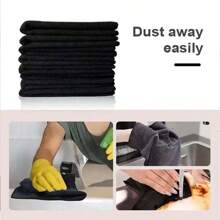 12pcs Kitchen Towels, Microfiber Light Black Cleaning Cloth Set, Absorbent Soft Decontamination Cloth For Cleaning Glass, Cooking Table, Pots, Bowls, Faucets, Hoods, Car Wipe Cleaning Cloth, Kitchen, Bathroom, Home, Household Supplies Supplier