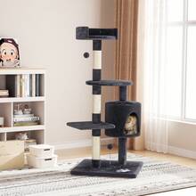 OYAJIA Cat Tree, 116cm Cat Scratching Post For Indoor Cats, Multi-Level Stable Cats Tower With Sisal Scratching Posts, Toy Balls, Cave, Sisal Rope For Kitten Climbing, Playing, Relaxing, Grey - Dark Grey - View 1