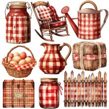 1 Pack Retro Red Plaid Rural Cottage Stickers, DIY Scrapbooking, Diary, Album, Photo Craft Supplies, School Decorative Sticker Materials