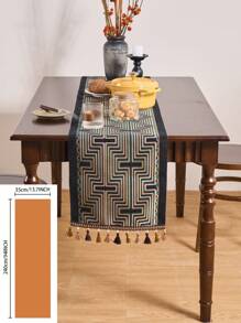 1pc Gold Wavy Striped Jacquard Table Runner, Modern Nordic Style With Tassels, Rectangular Decor For Dining, Coffee, TV Stand, Foyer, Home Decor, Suitable For Holidays, Parties, Birthday, Daily Use