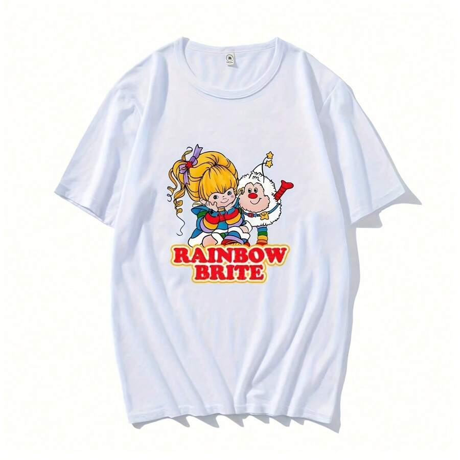 Rainbow Brite T-Shirts Cartoon Print Cute Vintage Tee-Shirt  SpringSummer Pure Cotton Round Neck Wo Tshirt Camias Tops - White - View 1