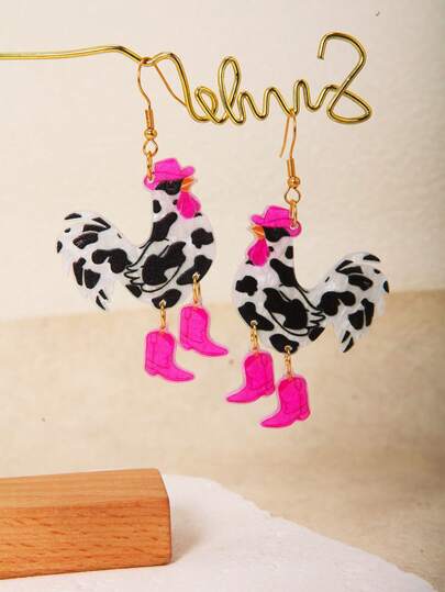 Pink Snail Pendientes colgantes con diseño de pollo vaquero gracioso y lindo, pendientes declarativos creativos para mujeres y niñas, adecuados para primavera, verano, vacaciones, fiestas en la playa, regalo para ella, parejas