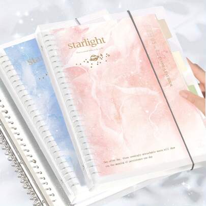 1 Cuaderno A5/B5 con 54 hojas y 108 páginas, con una cubierta de PP colorida con un diseño de estrellas, encuadernación espiral transparente extraíble, páginas con líneas y cuadriculadas, ideal para estudiantes o para tomar notas de negocios, y se puede usar como diario. Útiles escolares, vuelta al cole