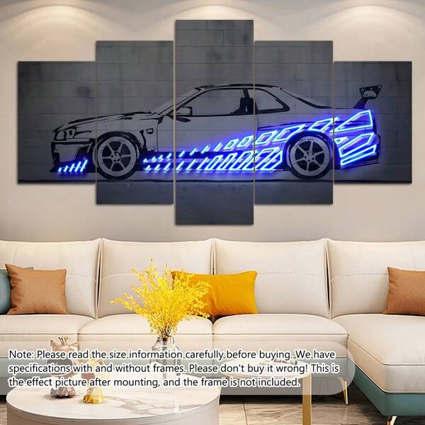 Lot de 5 affiches sur toile style néon, peinture de paysage de voiture fluorescente cyberpunk, pop art, impression modulaire, art mural, imperméable et inodore, pour cadeaux, chambre, salon, décoration murale, décoration d'intérieur, affiches, art mural, décoration de chambre