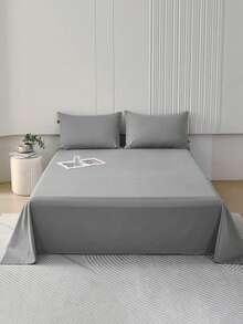Conjunto De Ropa De Cama De 3 Piezas Juego De Cama De Tres Piezas, De Varios Tamaños (90/105/135/150/180/200) Y Colors, Conjunto De Suave Y Sin Estampados, Ropa De Cama Moderna Y Sencilla, Sábanas De Un Solo Color, Textile Hogareño, Color Puro Que No Descolora Ni Pierde Brillo. - 灰色 - 查看 1