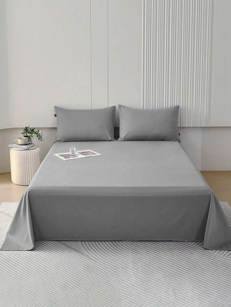 Conjunto De Ropa De Cama De 3 Piezas Juego De Cama De Tres Piezas, De Varios Tamaños (90/105/135/150/180/200) Y Colors, Conjunto De Suave Y Sin Estampados, Ropa De Cama Moderna Y Sencilla, Sábanas De Un Solo Color, Textile Hogareño, Color Puro Que No Descolora Ni Pierde Brillo. - 灰色 - 查看 1