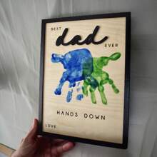 El mejor papá, por siempre en mis manos - Cartel de madera para el Día del Padre con huella de mano, estilo clásico 3D, decoración del hogar multiusos, sin necesidad de energía o batería, texto en inglés, regalo perfecto para papá, regalo del Día del Padre, sorpresa del Día del Padre