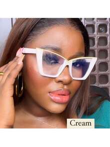 1pc Personalized Metal Frame Fashion Elegant Large Frame Casual Non-Prescription Glasses - Clear - View 5