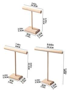 1pc Wooden T-Shape Bracelet Display Stand, Desktop Jewelry Display Holder, Necklace Organizer Storage Rack - Multicolor - View 6