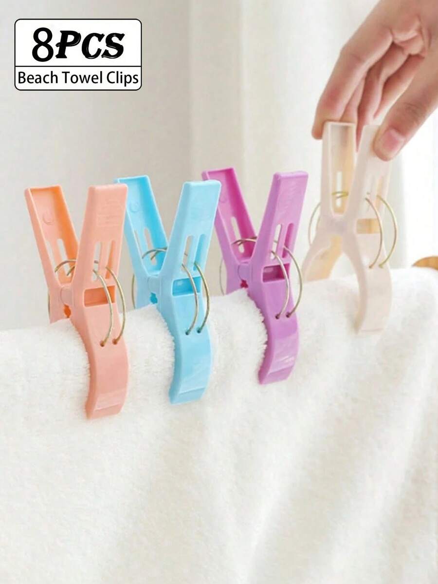 8 piezas de pinzas de plástico resistentes de colores, pinzas resistentes al viento para toallas de playa, pinzas de secado de ropa antideslizantes, abrazaderas resistentes a la oxidación para fijar sillas de playa, adecuadas para ropa de hogar, toallas, ropa de cama, toallas de playa, camping, viajes, al aire libre (interior y exterior), suministros esenciales para el hogar, pinzas para tendedero (disponibles 1/4/8 piezas)