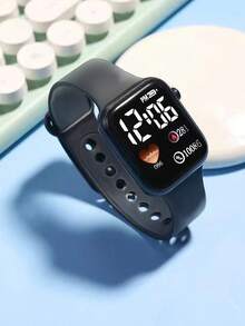 5/1 Pieces Of Cute Girl Square Silicone Digital Display Electronic Watch Paired With Heart-Shaped Bracelet, Necklace And Earrings, Suitable For Parties, Vacation Supplies, Vacation Outfits, Back To School And To Buy Gifts For Friends And Relatives