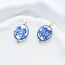 2pcs Double-Sided Handpainted Tulip Ceramic Pendant, Ceramic Decor Accessory, DIY Creative Necklace Earring Keychain Components - Multicolor - View 14