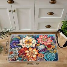1pc Bohemian Feng Shui Colorful Floral Kitchen Floor Mat, Anti-Slip Soft Carpet, Waterproof Kitchen Mat, Anti-Fouling Mat, Machine Washable, Entrance Door Mat, Kitchen/Living Room/Laundry Room/Bathroom Absorbent Mat, Room Decor