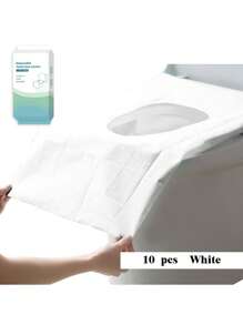 10 pièces Housse de siège de toilette jetable, grande couverture de siège de toilette en papier imperméable emballée individuellement, accessoires de voyage pour adultes, pour les toilettes publiques/avion/hôtel, décoration de salle de bain bleue/verte/rose