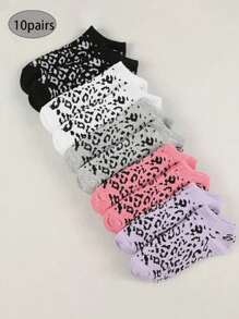 10 Pairs Leopard Print Women Invisible Socks, Breathable Sports Casual Socks, Suitable For All Seasons