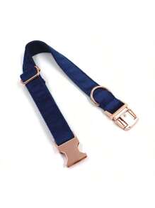 Navy Velvet Rose Gold-Tone Zinc Alloy Buckle Pet Dog Collar, Adjustable Size Fits Small, Medium And Large Dogs, Soft Velvet Material, Sturdy Zinc Alloy Buckle, Durable Metal Clasp Allows Easy On/Off, Great For Holiday And Birthday Gifts (Slight Color Variation Due To Fabric Batch)