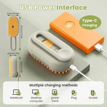 4 em 1 Escova a Vapor para Massagem, Limpeza, Desembaraçar e Pentear Pets, Pente Multifuncional para Remoção de Pelos de Gato e Cachorro, Escova para Gato, Escova a Vapor para Gato, Escovas Antiestáticas para Gato, Escova a Vapor Recarregável para Gato, Pente de Massagem para Grooming de Pets, Escova a Vapor para Gato, Cabeça de Escova de Silicone Autolimpante, Manuseio Ergonômico de 360°