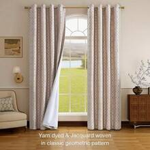 Beige And Black% Blackout Geometric Pattern Curtains, 52 Inch Wide 96 Inches Long 2 Panels, Thermal Insulated Noise Reducing Anti-Rust Grommet Drapes Bedroom Living Room,, Modern Style, Energy-Efficient - 卡其色和銀色 - 查看 3