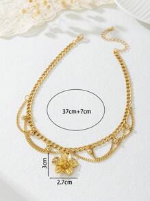 1pc Summer Vacation Style Striped Tassel & Golden Flower Pendant Multilayer Necklace, Gentle & Suitable For Women To Wear On Dates, Evening Parties, Weddings