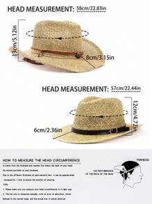 1pc Solid Color Boho Laser Cutout Rhinestone Decor UV Protection Western Cowboy Woven Straw Hat, Panama Straw Brimmed Hat, Unisex Fashion Casual Commuter, For All Seasons