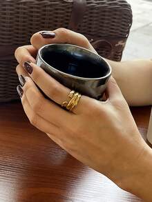 Fashionable Open Ring With Thick Stainless Steel Lines, Versatile Design - Yellow Gold - View 8