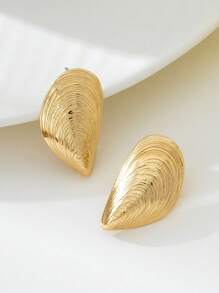 1 Pair Beach Vacation Style Summer Casual Joyful Golden Seashell Women Stud Earrings, Suitable For Beach Outfit