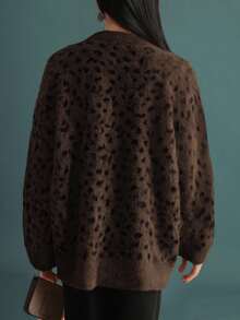 Alicedudu Women's Vintage Leopard Print Crew Neck Cardigan, Autumn/Winter