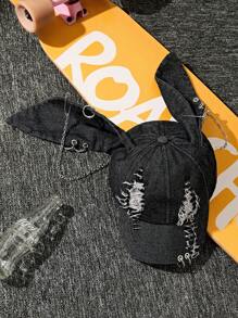 DareSee 1pc Women's New Y2K Distressed Rabbit Ear Baseball Cap, Punk Street Hip Hop Style Snapback Hat MusicFest Y2KFest Back To School Autumn Christmas Christmas Winter Christmas Gifts