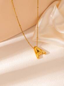1 pièce Collier pendentif à lettre initiale de ballon à bulles en acier inoxydable plaqué or épais pour femmes et hommes, bijoux de mode personnalisés