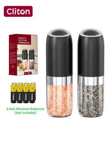 CLITON Festive Holiday Gift Set 2025 - Smart Gravity Electric Salt & Pepper Grinders With LED Light, Adjustable Coarseness (9 Stylish Colors) - Perfect Kitchen & BBQ Essential For Christmas, Birthdays - Choose Single/Twin Pack