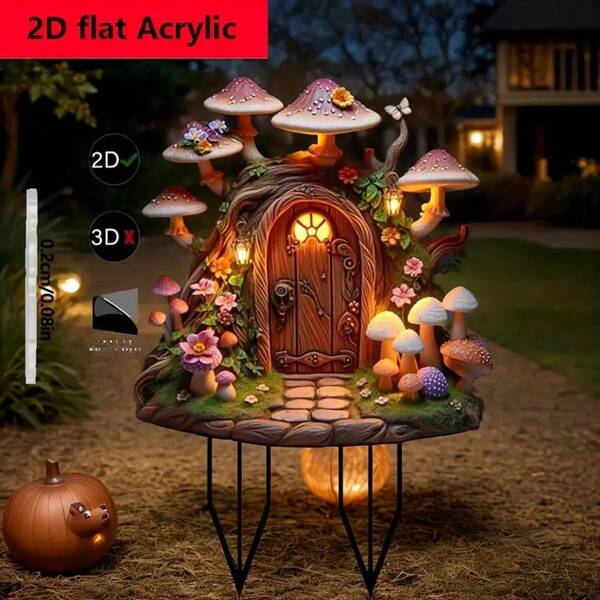 2D flach, 2D Acryl flach boho traumhaftes Pilzhaus Deko, geeignet für Außenrasen und Tischdekoration drinnen, passend für zuhause, Partys, Geburtstagsfeiern, Garten, Rasen und Garten Outdoor Feiertags Dekoration, 2D flach