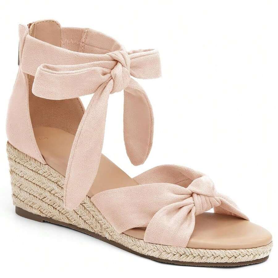 Womens Espadrille Wedge Sandals Open Toe Platform Ankle Strap Back Zipper Dress Shoes - 粉色 - 查看 1