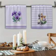 2 peças Toalhas de Cozinha Floral de Lavanda Primavera, Panos de Prato - Ideal para Decoração de Verão, Adequado para Cozinha e Banheiro de Fazenda