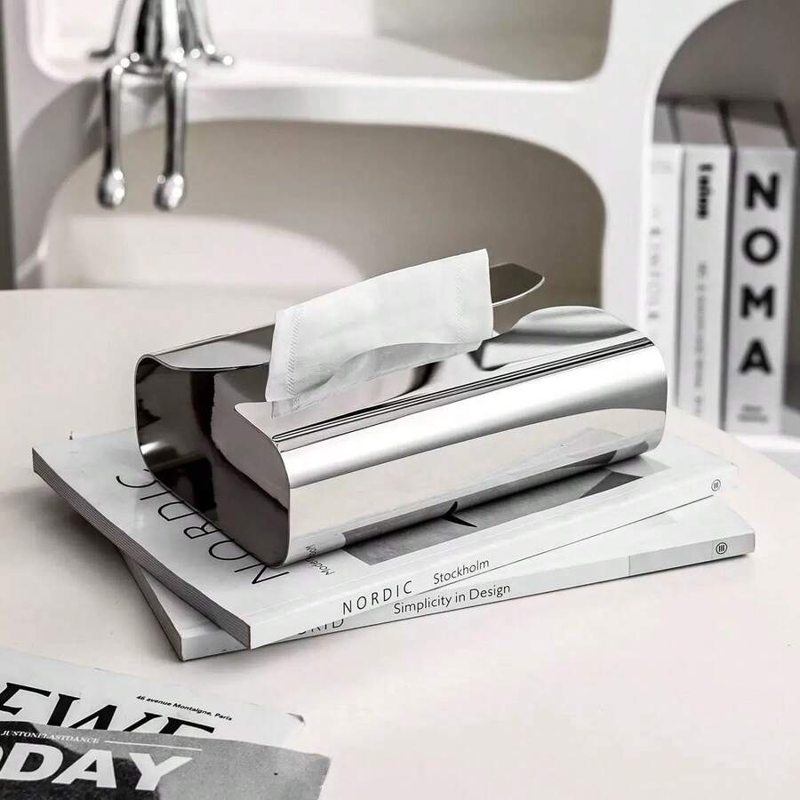 Simple Luxury Tissue Box Stainless Steel Living Room Desktop Tissue Holder Case Silver Plated Paper Storage Napkin Box - Silver - View 1