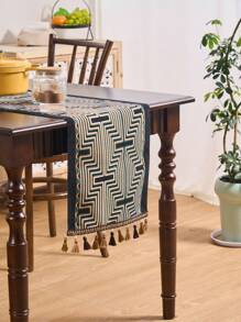 1pc Gold Wavy Striped Jacquard Table Runner, Modern Nordic Style With Tassels, Rectangular Decor For Dining, Coffee, TV Stand, Foyer, Home Decor, Suitable For Holidays, Parties, Birthday, Daily Use