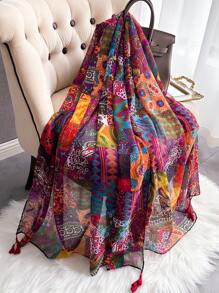 Soft And Breathable Scarf For Women, Lightweight Warm Colorful Print Shawl With Tassels, Perfect For Outdoor And Daily Use  Winter Fall