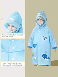1 件男童和女童雨衣，带帽防水防雨夹克，雨披，可重复使用男童和女童雨衣，适合 1-8 岁（部分随机选择）