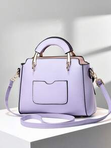 Letter Decorated Handbag With Cute Cat Coin Purse, Fashionable Mini Crossbody Bag, Fashionable Shoulder Bag For Women , Purple - Purple - View 6