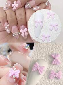 100 piezas/bolsa Decoraciones de uñas de arte con lazos rosa y blanco, set de decoración de resina 3D de estilos variados, adecuado para escenarios, fiestas, uñas de ataúd, uñas francesas almendradas, uñas largas/cortas, uñas ovaladas/cuadradas, manualidades de joyería, diseño de birretes de graduación, decoración de estuches de teléfono