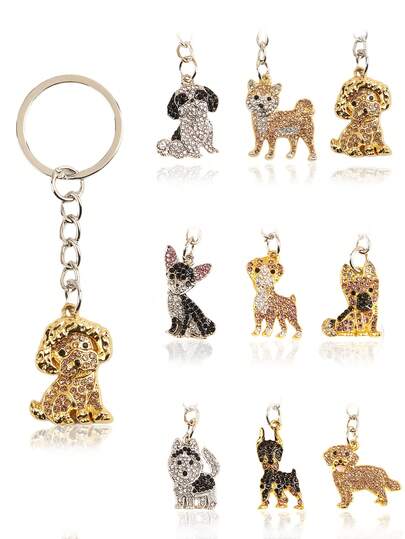 1 件个性化时尚可爱水钻合金宠物小狗钥匙扣、动物钥匙扣、爱狗人士钥匙扣、宠物钥匙扣、汽车钥匙扣、包包吊坠、钥匙扣配件、男女钥匙扣、生日、活动、周年纪念、派对纪念品汽车配件包包挂饰背包学校动物哥特 Y2k 圣诞节礼物创意包包配件挂绳带身份证夹汽车配件包包挂饰