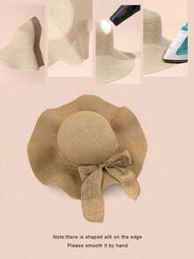 1顶女士春夏波浪帽檐系带遮阳帽，适合海滩、旅行或度假，波西米亚风格 - 彩色 - 查看 4