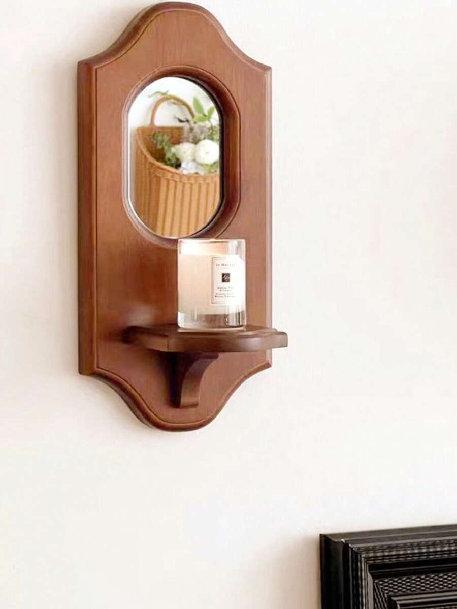 Espejo colgante de madera sólida vintage, soporte antiguo para velas aromáticas, estantería de pared para decoración del hogar, cafetería y sala de estar - Multicolor - Ver 1