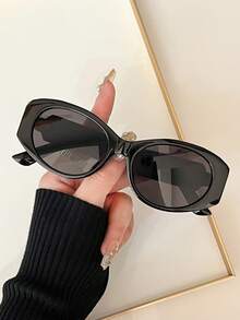 1 件装休闲 PC 椭圆形太阳镜，女士款，镜腿设计，Y2K 风格，适合夏季旅行和海滩，可作为礼物 - 黑色 - 查看 3