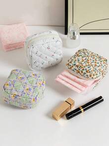 蝴蝶图案便携式迷你拉链化妆包/卫生巾收纳袋，蓬松化妆包，洗漱用品收纳袋，卫生巾袋，卫生巾收纳袋，便携式收纳袋，用于存放卫生巾、护垫和卫生棉条