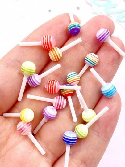 20PCS Mixed Resin Kawaii Colorful 3D Mini Lollipop Candy Stone Scrapbook DIY Art Decor Accessories Crafts Jewelry Making Supplies Summer, School