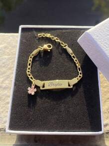 1PC Customized Stainless Steel Name Lovely Pink Cubic Zirconia Flower Personalized Bracelet For Kids And Girl, Birthday Gift Sunflowers Gold Stylish, Fall Fashion Ornamental, Engraved Exquisite, Stylish, Baby Fashion, Tidy, Colorful, Modern, Cute Kawaii Adorable Custom, Unique Treasurefinds, Baby Gifts, Cutebaby, Toddler Fashion Ideal Gifts For Him Family, Friends, Daughter, Son, Her For Children's Day,Multi-Functional,Ornamental,Letter,Stylish,Modern,Colorful,Cute,Adorable,Casual,Custom,Personalised,Unique,Customized,Ideal Gifts For Him,Ideal Gifts For Her