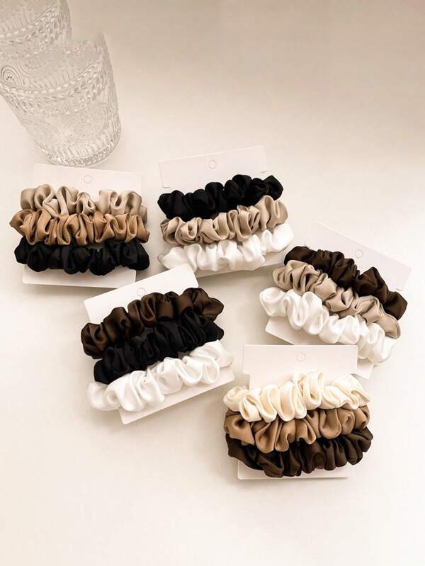 3pcs Women's Scrunchie Hair Ties Set, Elegant & Minimalist Satin Solid Color Hair Ties, Suitable For Work, Commute, Outing, Party, Makeup, Skincare
