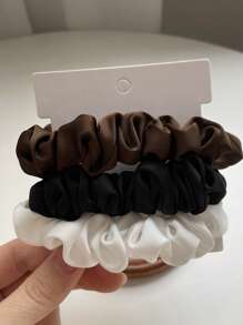 3pcs Women's Scrunchie Hair Ties Set, Elegant & Minimalist Satin Solid Color Hair Ties, Suitable For Work, Commute, Outing, Party, Makeup, Skincare