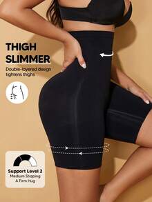 High Waisted Body Shaper Shorts Shapewear For Women Tummy Control Thigh Slimming - Black - View 3